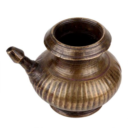 Handmade Brown Brass Water Pot with Spout for Daily Worship