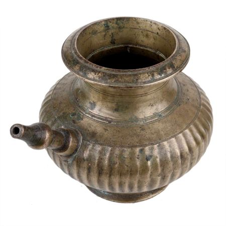 Handmade Brown Brass Pot With Spout Indian Holy Water Vessel