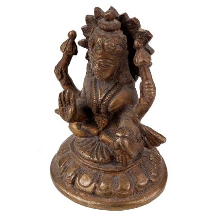 Handmade Brown Brass Goddess Laxmi Statue on Lotus Base