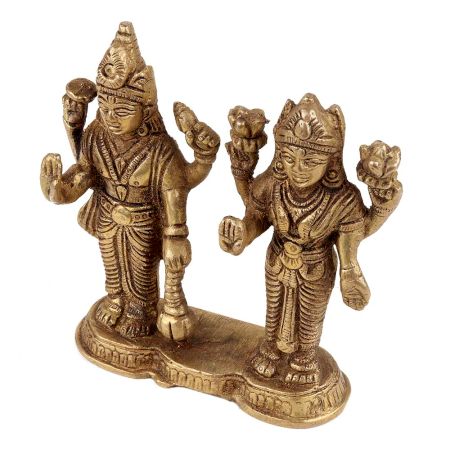 Handmade Golden Brass Vishnu Laxmi Standing Statue