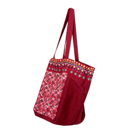 Burgundy Printed Large Cotton Totoe Bag