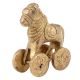Handmade Golden Brass Hindu Temple Toy Horse Statue On Wheels