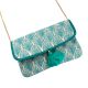 Turquoise Embroidered Cotton Fold Over Clutch Bag