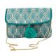 Turquoise Embroidered Cotton Fold Over Clutch Bag