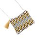 Yellow And Blue  Ikat Jaquard Ziptop Clutch Cotton Bag With Tassle