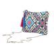 Blue Colorful Ziptop Jacquard Cotton Clutch Bag With Tassle