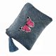 Blue Butterfly Embroidered Denim Zip Top Clutch Bag