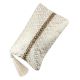 Golden Jaquard Cotton Zip Tip Tassle Clutch Bag