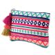 Multicolored ZipTop Jaquard Cotton Zip Top Clutch Bag With Tassle