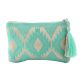 Blue Embroidered ZipTop Jaquard Lurex Zip Top Clutch Bag