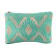 Blue Embroidered ZipTop Jaquard Lurex Zip Top Clutch Bag