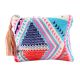 Multicolored Hand Emboidered Zip Top Cotton Jaquard Clutch Bag