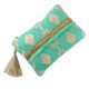 Green Embroidered ZipTop Jaquard Lurex Zip Top Clutch Bag