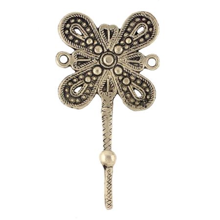 Black Brass Single Flower Hook Hand Engraved Design