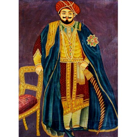 Early Canvas Painting Of Indian Emperor