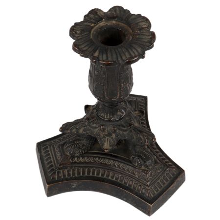 Brass Flower Candle Holder With Carved Base
