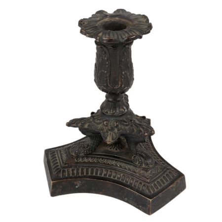 Brass Flower Candle Holder With Carved Base