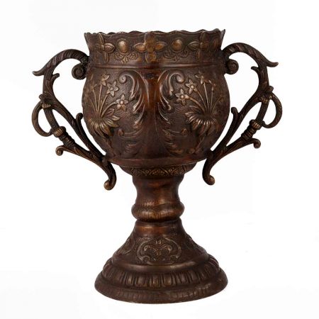 Old Brass Carved Vase With Floral Design