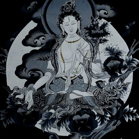 Tibetan Thangka PaintingÂ Of White Tara Using Stone Color