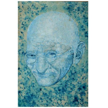 Mahatma Gandhi  Face Blue Abstract Painting On Cloth