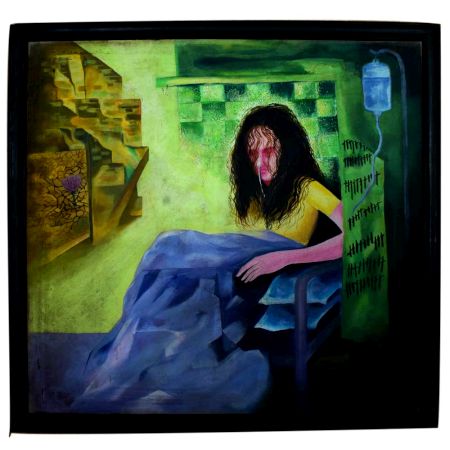 Abstract Canvas Painting Of Sick Girl In Bed