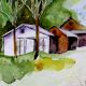 Cabin In The Woods Water Colour Painting