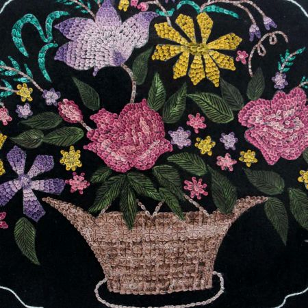 Oil Painting Of Colorful Flowers in a Decorative Vase