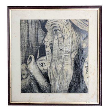 Pencil Painting Of Old Woman Portrait Wrinkled Hands