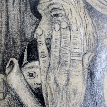 Pencil Painting Of Old Woman Portrait Wrinkled Hands