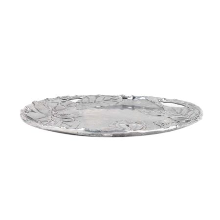 Brass Serving Tray Leafy Design In Silver Finish