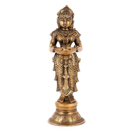Deep Lakshmi Statue in Brass Holding Diya