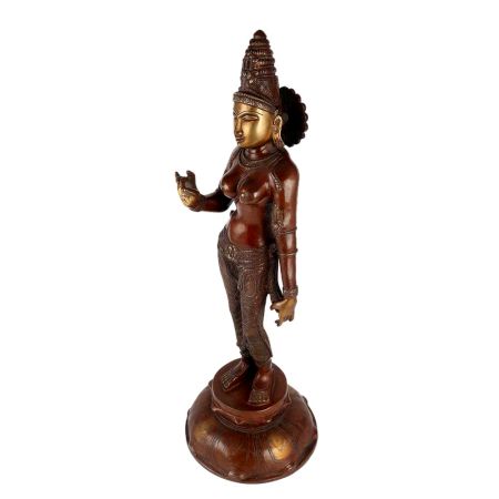 Brass Statue Of Godess Parvati In Brown Finish