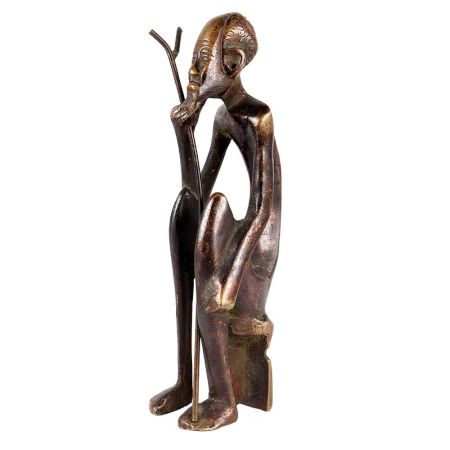 African Brass Tribal Statue Of  Old man With Stick