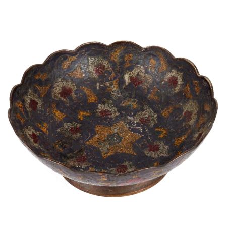 Brass Enamel Bowl With Scalloped Edge