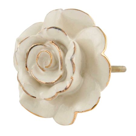 Cream Golden Rose Ceramic Cabinet Knobs