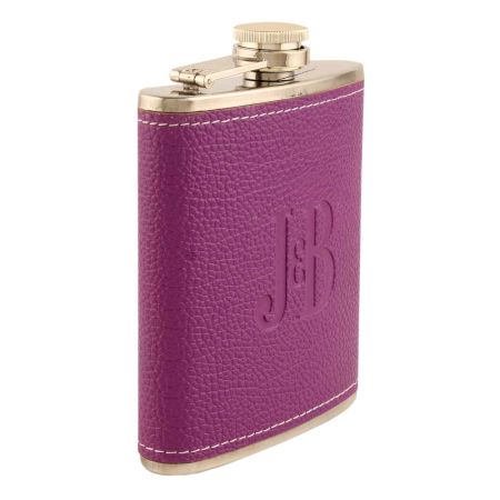 JB Hip Flask In Purple Leather Cover