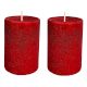Handmade Unscented Red Glitter Pillar Candle Burn Time 40 hrs