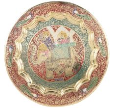 Red Meenakari Round Plate Wall Hanging With Elephant Rider And Gold Embellishments