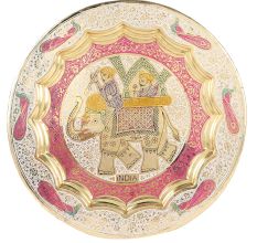 Brass Meenakari Art Plate With Elephant Ride Design