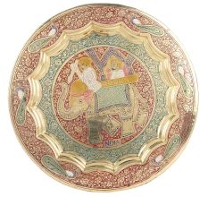 Brass Wall Hanging Plate With Elephant Rider And Meenakari Art