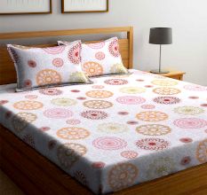 Abstract Flower Print Double Bed Sheet with 2 Pillow Covers