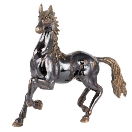 Black Brass Horse Statue With Golden Detailing