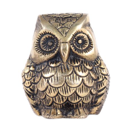 Pure Brass Sitting Owl Statue With Detailed Engraving