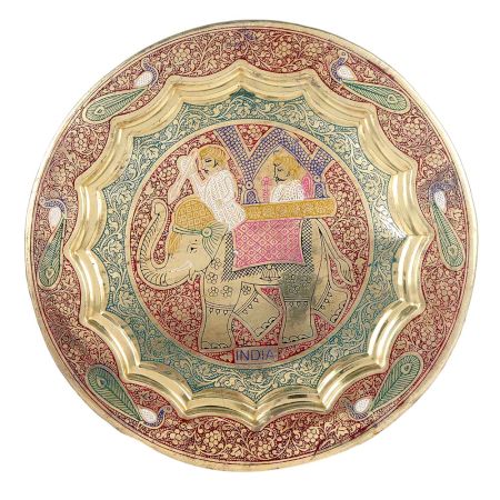 Brass Meenakari Work Wall Hanging Plate With Elephant Rider Design