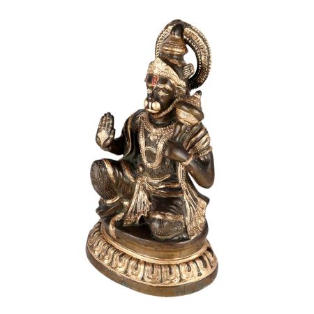 Black brass Lord Hanuman Seated Statue With Gold Highlights