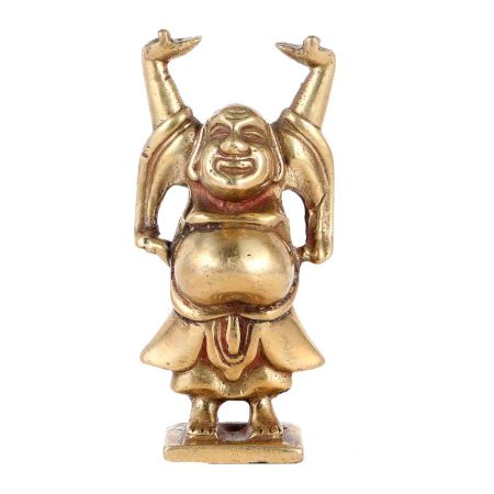 Brass Happy Man Laughing Buddha With both hands Raised Upwards