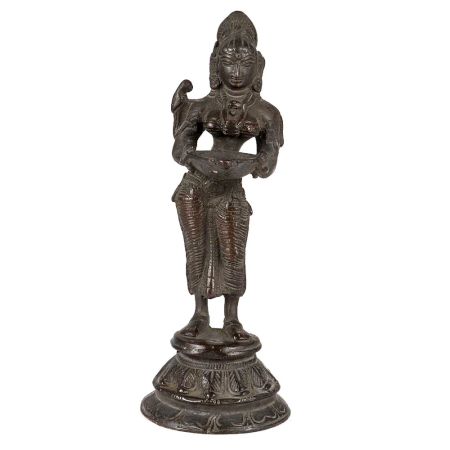 Brass Deepa Laxmi Or Mahalaxmi Oil Lamp With Patina