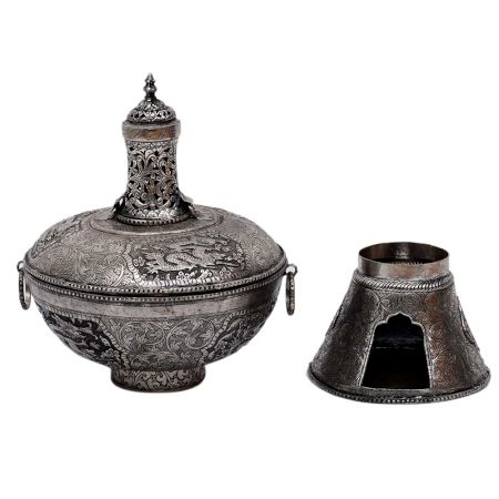 Decorative Chinese Brass Delight Bowl In Silver Finish