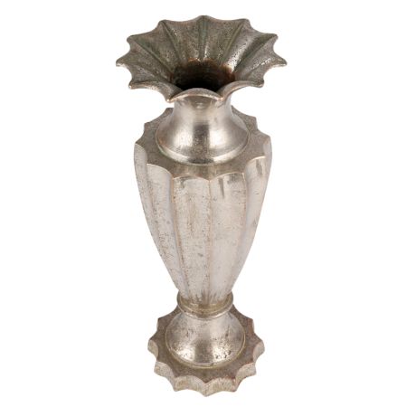 Old Brass Flower Design Vase In Nickel Finish