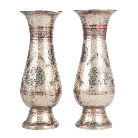 Brass Peacock Decorative Flower Vase In Pair